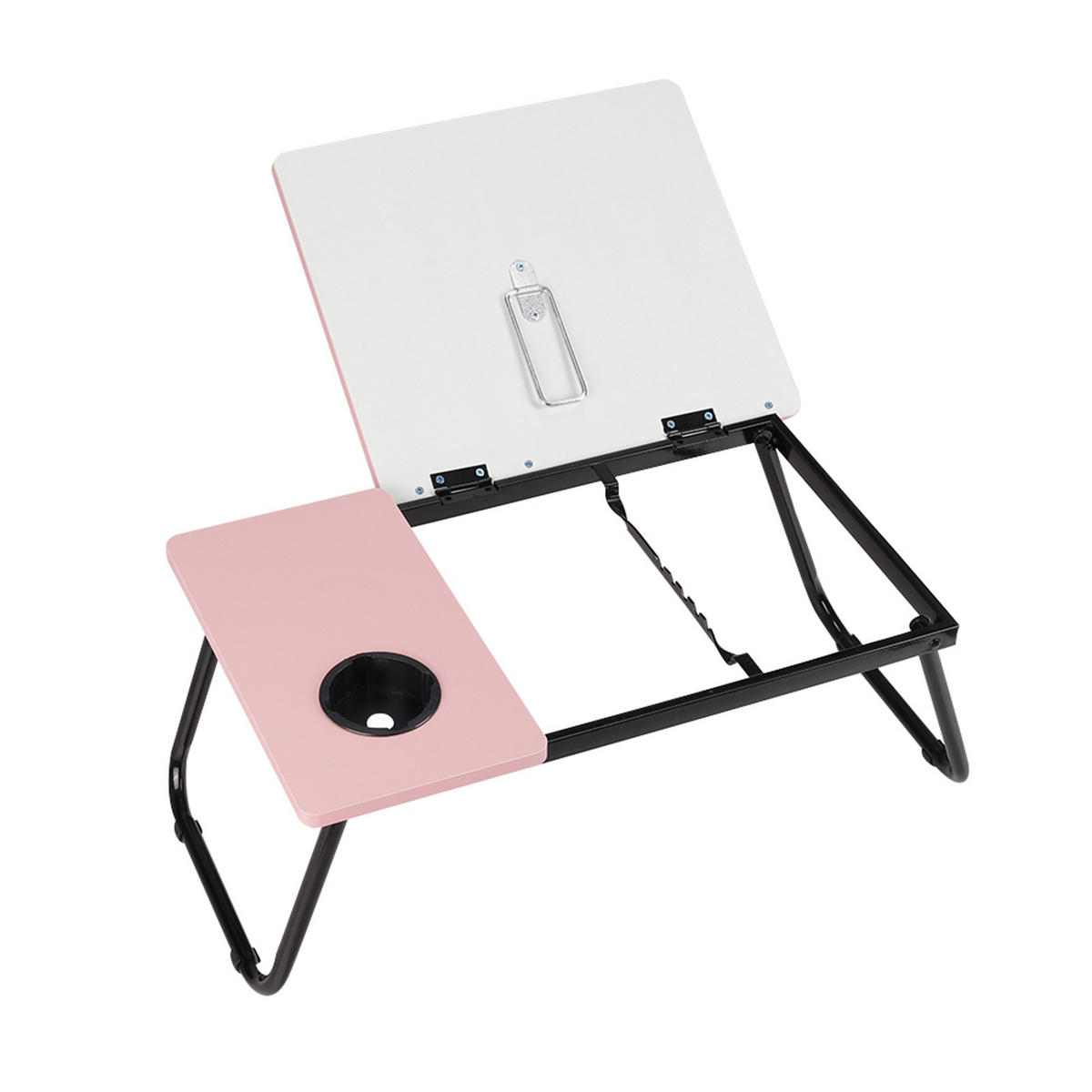 LAPTOP-BETTTISCH mit Getränkehalter Verstellbarer, klappbarer– Rosa mit 5-fach Neigungsverstellung Becherhalter 56x32,5x24 cm - Pink, Metall (32.5/56/24cm) - Livingandhome