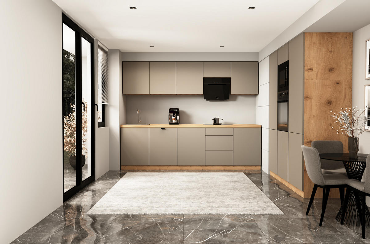 KÜCHENZEILE 300 cm - Langen KL17-M300 - in Beige/ Matt - Beige, Holz (460/212/58cm)