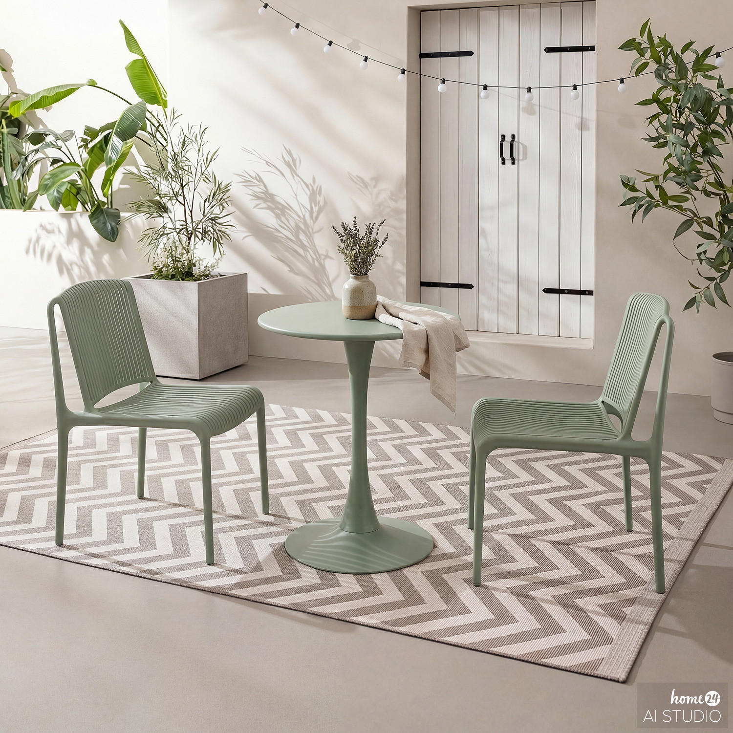 GARTENSITZGRUPPE - 3-teilig - Stahl / Polypropylen - Salbeigrün, Kunststoff/Metall - home24