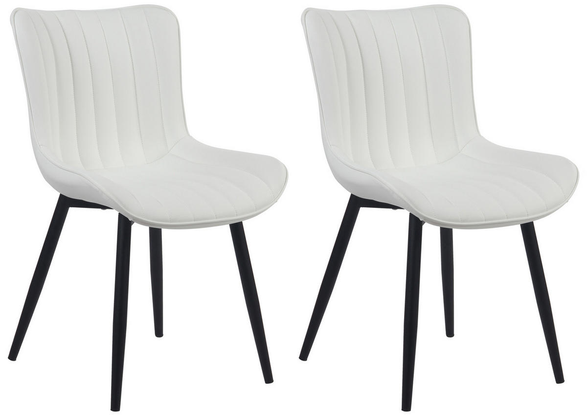 STUHL 2er Set Lederlook weiß - Schwarz/Weiß, Textil/Metall (50/81/61cm) - CLP