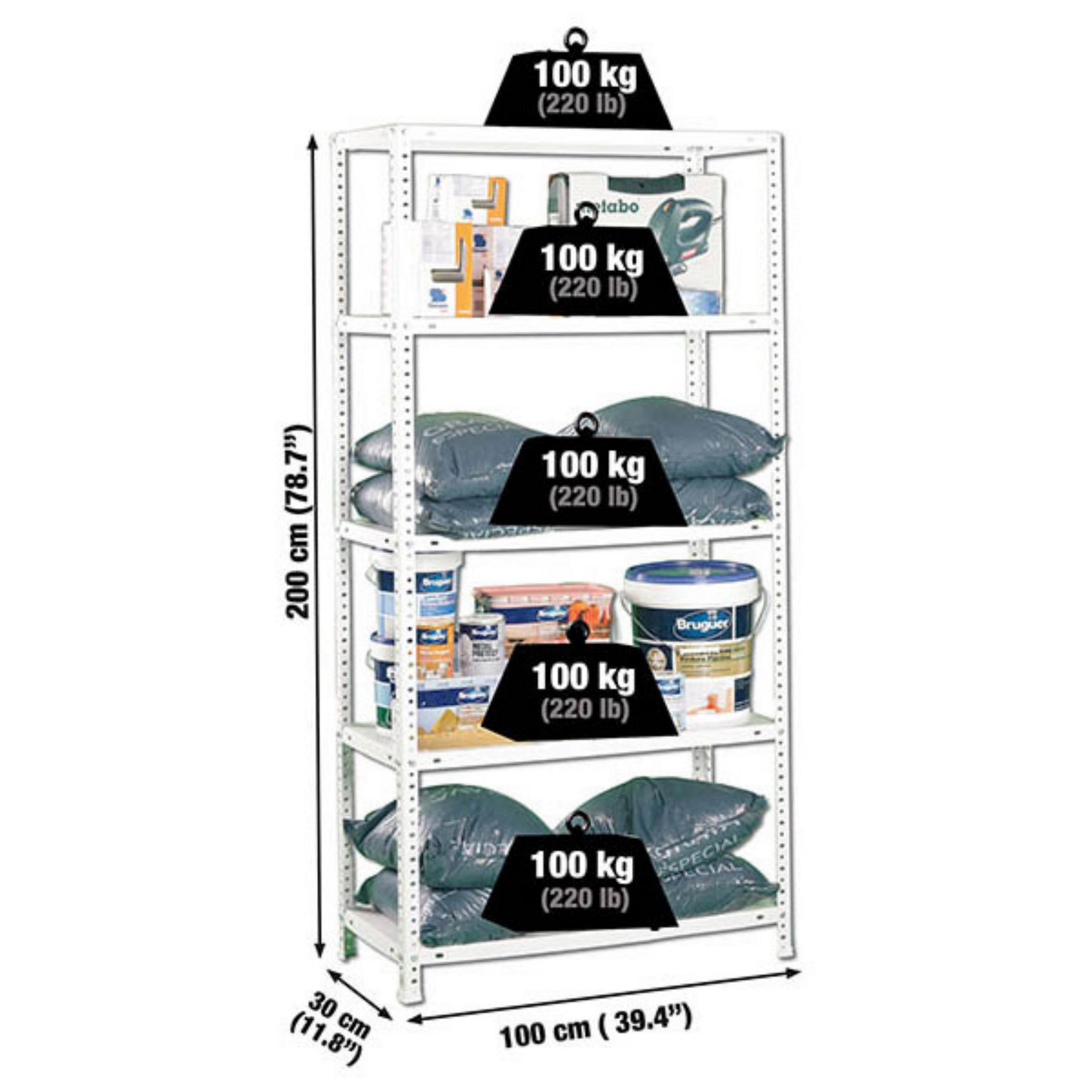 SCHRAUBREGAL PANDA TALL | HxBxT 200x100x30cm | 5 Fachböden | Fachlast 100kg | Weiß - Weiß, Metall (100/200/30cm) - PROREGAL
