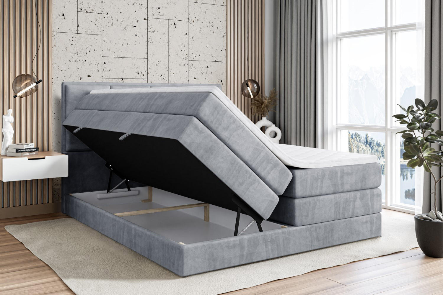 Thumbnail - Altdecor Boxspringbett, Grau, Holzwerkstoff, Höhe ca. 37 cm, 160x200 cm, Schlafzimmer, Betten, Boxspringbetten