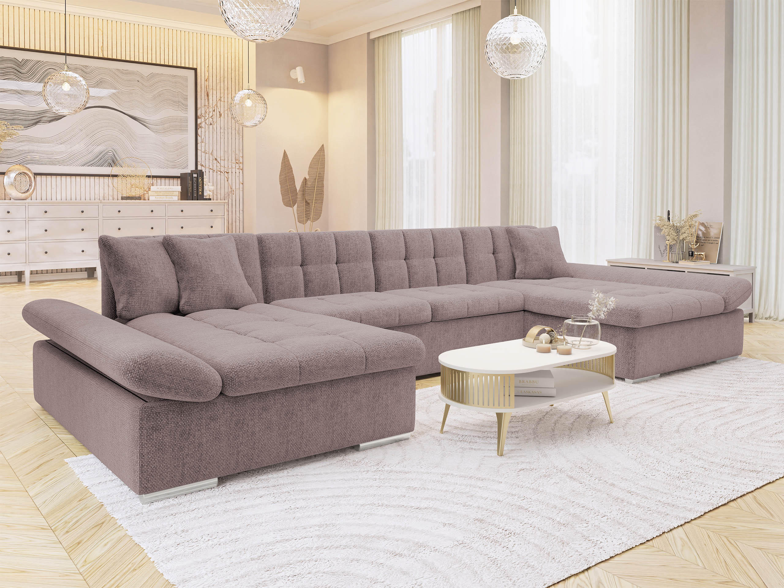 WOHNLANDSCHAFTEN Alia Premium - Hellbraun, Holz/Textil (360/75/160cm) - MIRJAN24