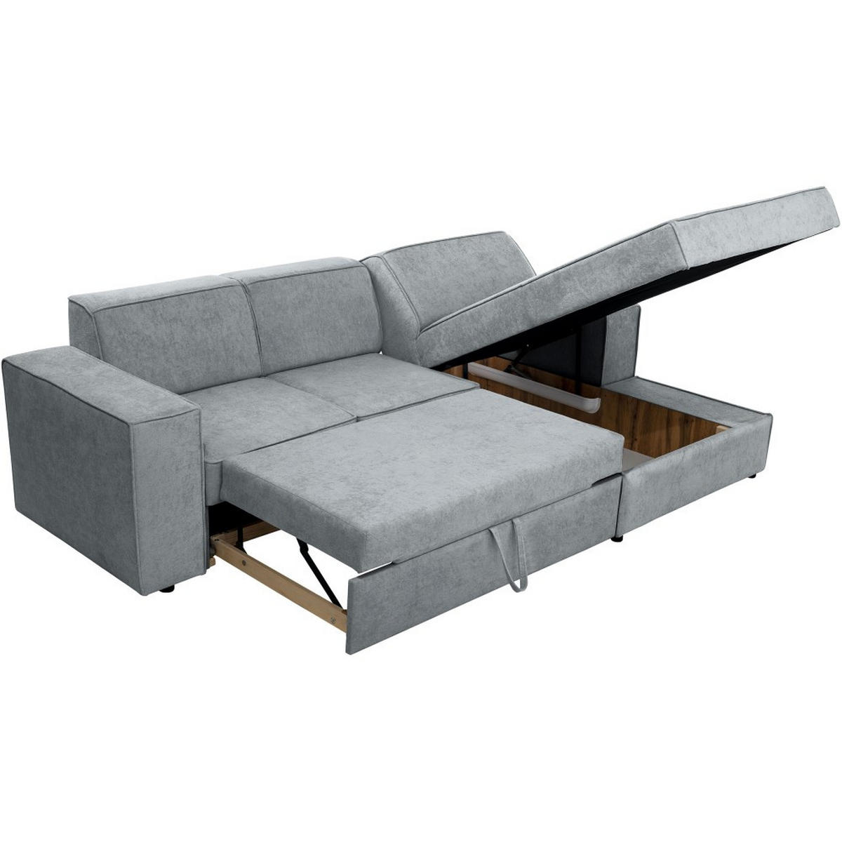 ECKSCHLAFSOFA mit Schlaffunktion Pedro L hellgrau rechts - Hellgrau/Schwarz, Kunststoff/Textil (267/160cm) - Beautysofa