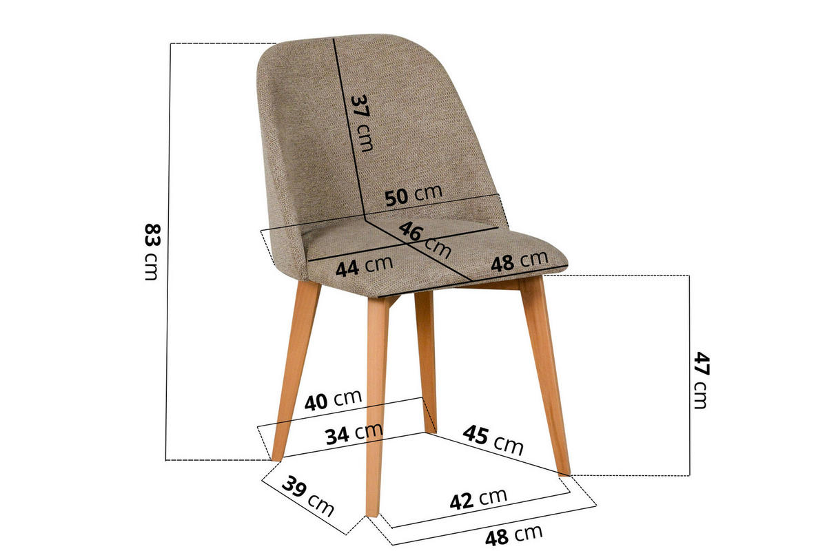 STUHL 2er Set MONTI 3, natur buche, aragon 20 - Buchefarben/Mokka, Holz (48/83/47cm) - Leaf Design