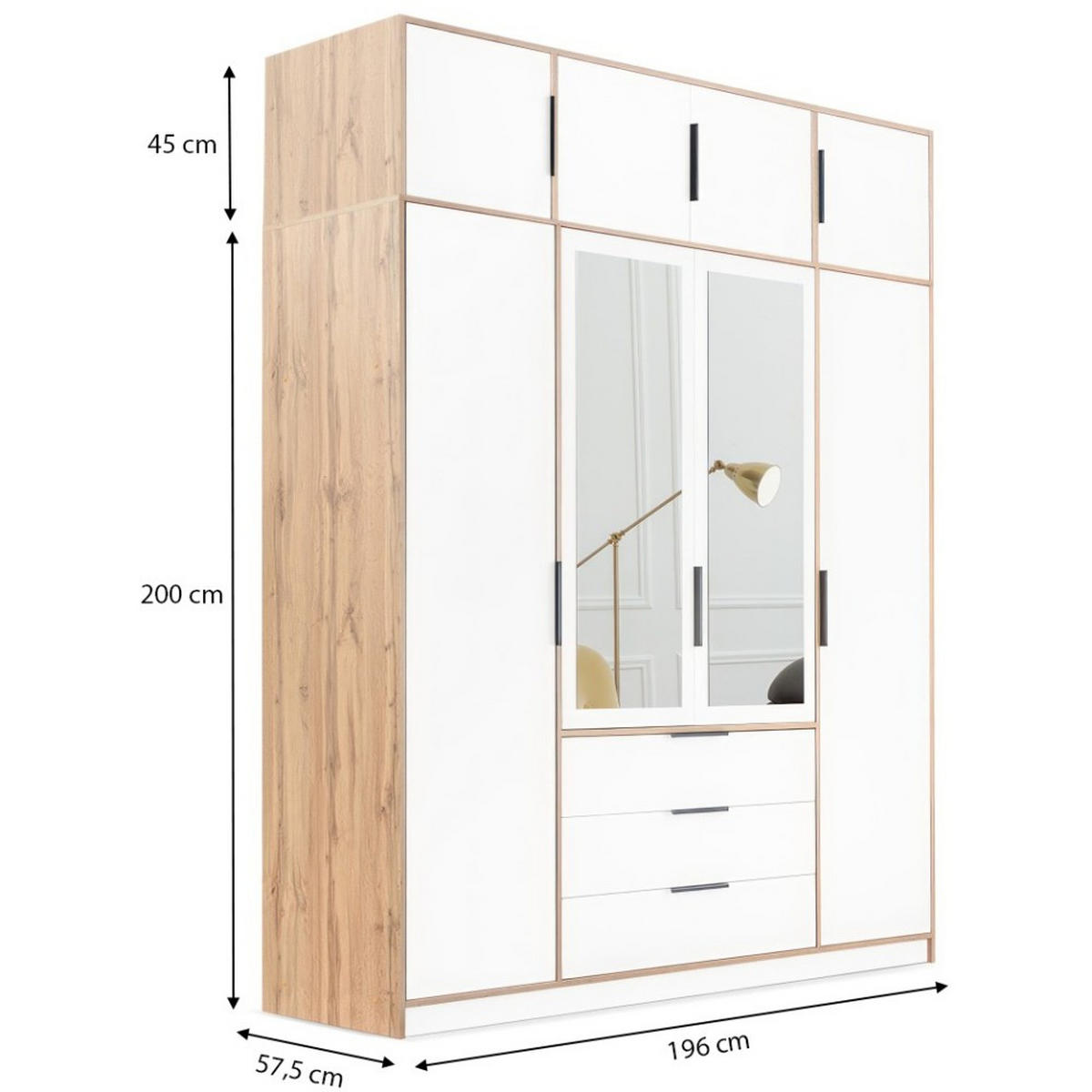DREHTÜRENSCHRANK Livo mit 4 Türen und 3 Schubladen, mit Schrankaufsatz, kaschmir+schwarz, 200 cm - Kaschmir/Schwarz, Holzwerkstoff (200/245/57cm) - Beautysofa