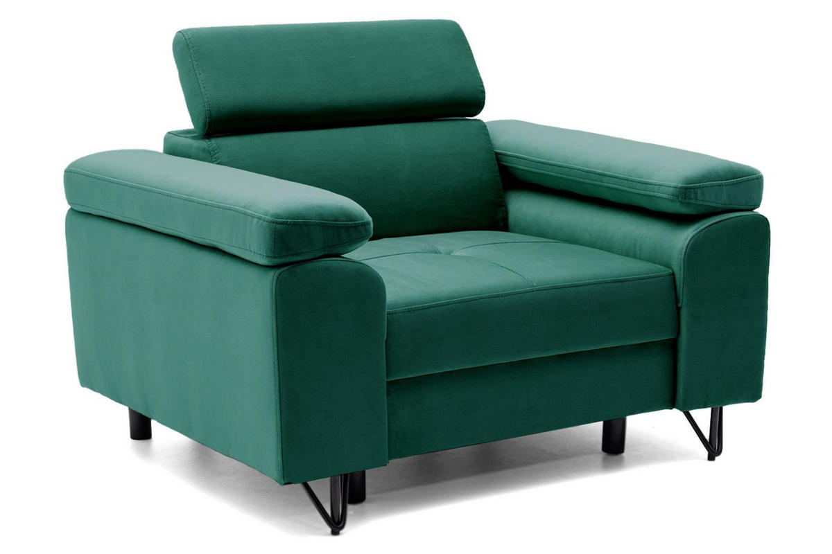 SESSEL JUNIOR mit verstellbare Kopfstütze Velours Dunkelgrün - Dunkelgrün/Schwarz, Holz/Textil (116/90/92cm) - Muffo