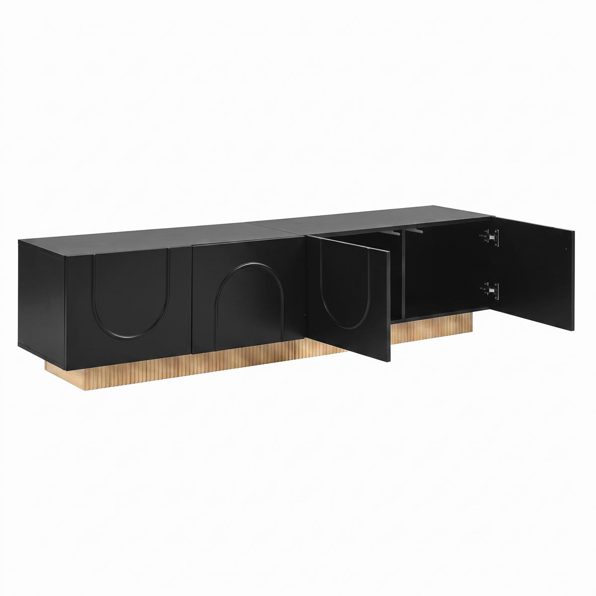 TV-LOWBOARD 170 x 38 x 42 cm, 4 Türen, 3D-Relieffront, Kabelmanagement, Schwarz - Schwarz, Holzwerkstoff (170/42/38cm)