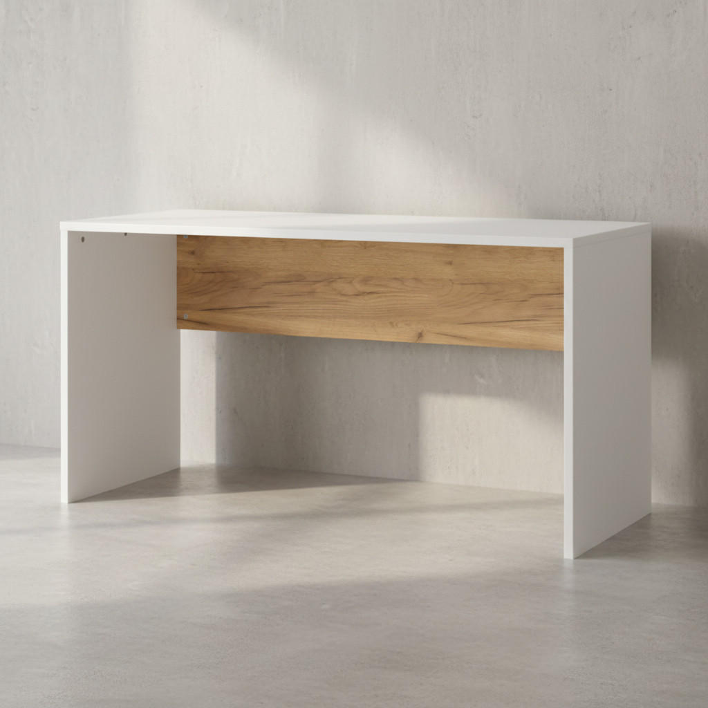 SCHREIBTISCH – Beige/Weiß, 140x60x75 cm, Wangenschreibtisch mit Knieblende, stoßfest - Weiß, Holz/Holzwerkstoff (60/140/75cm) - KADIMA DESIGN