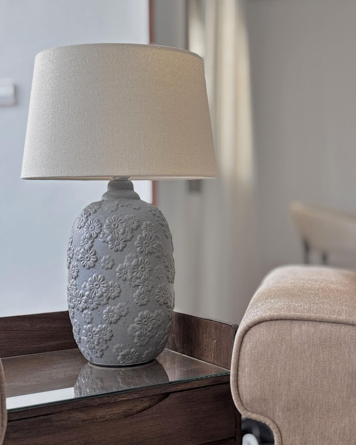 STOLNÍ LAMPA Ferrey 30/30/46 cm - šedá, keramika (30/30/46cm) - Beliani