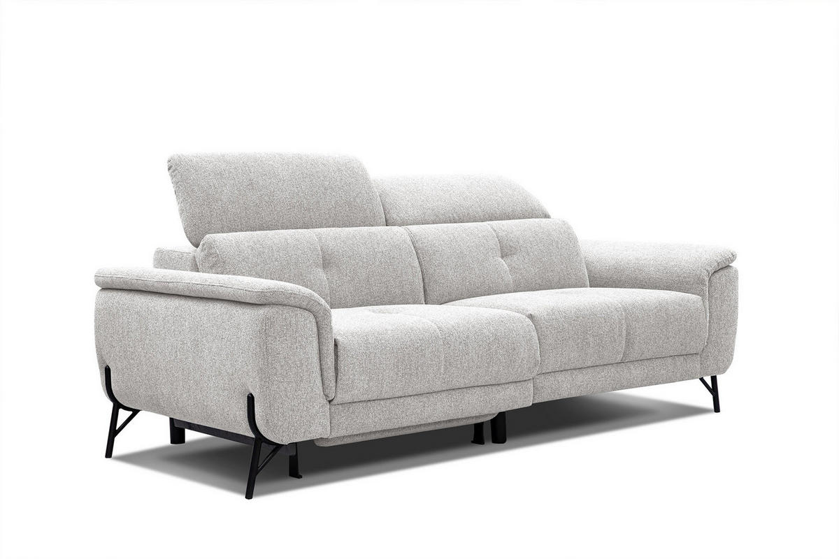 SOFA AVENA 3-Sitzer mit 1 Relaxfunktion, hellgrau - Hellgrau, Holzwerkstoff/Textil (204/80/108cm) - Courtois Laville