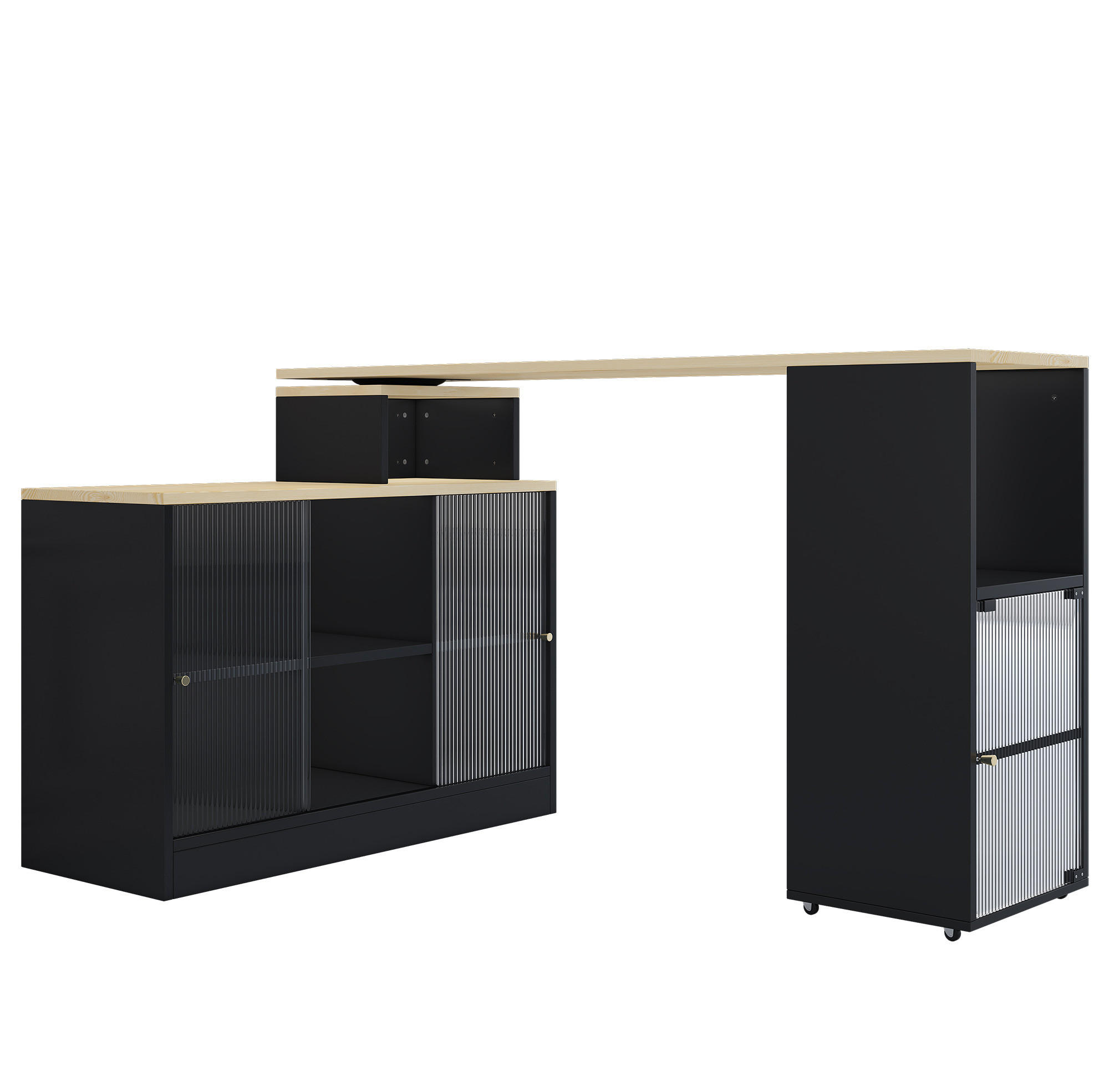BARTISCH ausziehbar mit Stauraum Schwarz MDF/Glas - Schwarz, Holz (40/90/155cm) - Beauniv