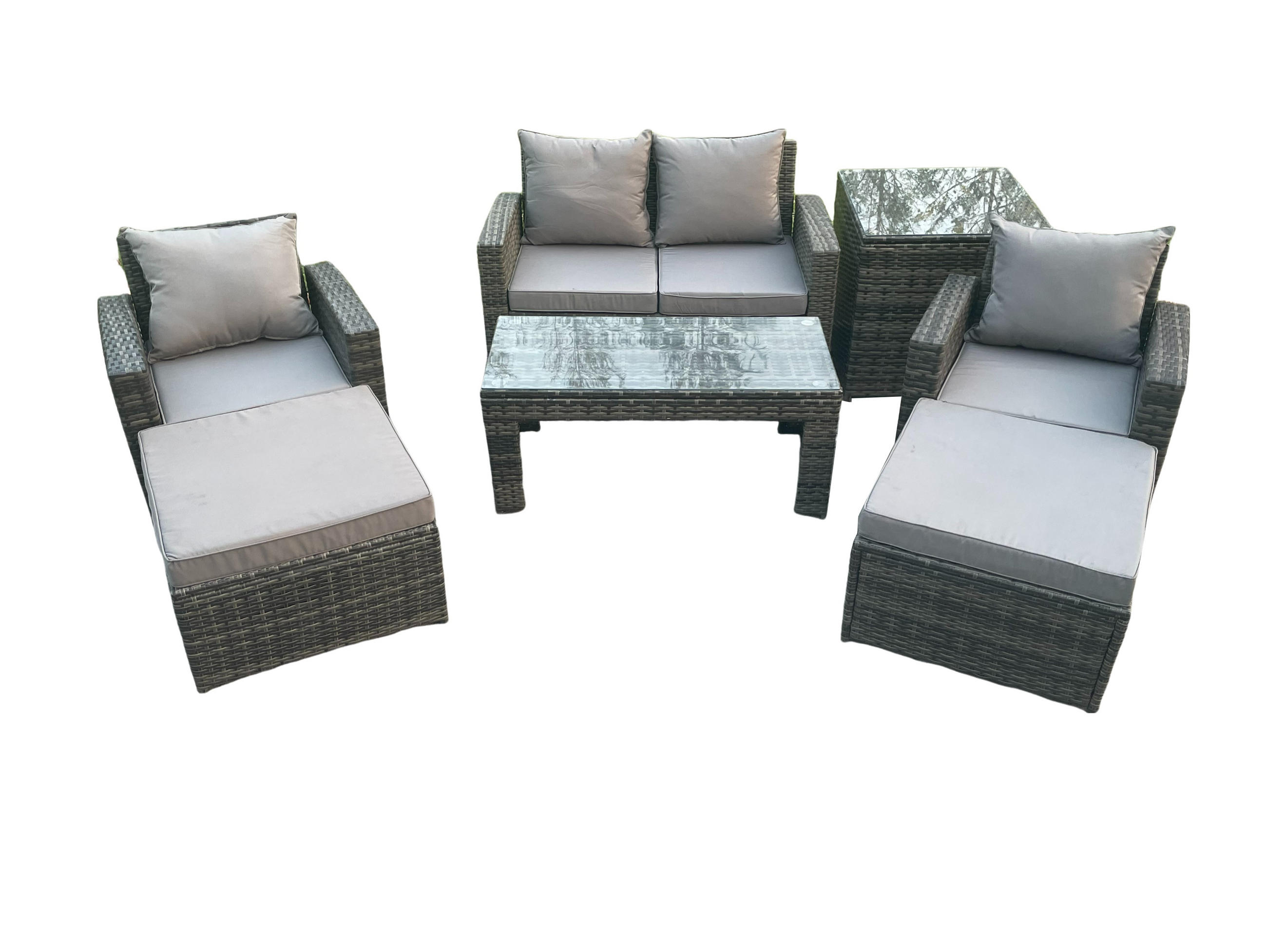 GARTENTISCHGRUPPE Polyrattan Dunkelgrau 6-Sitzer - Dunkelgrau, Metall - Fimous