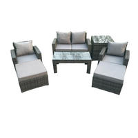 GARTEN LOUNGE SET MIT RECHTECKIGEM COUCHTISCH STUHL 2 HOCKER BEISTELLTISCH Polyrattan Dunkelgrau Gemischt - Dunkelgrau, Metall - Fimous