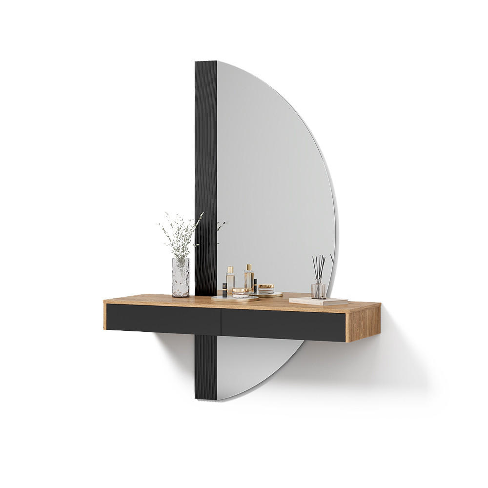 SCHMINKTISCH Ascona Schwarz 120 cm mit 2 Schubladen - Eichefarben/Schwarz, Holzwerkstoff (120/161.1/40cm) - Livinity®