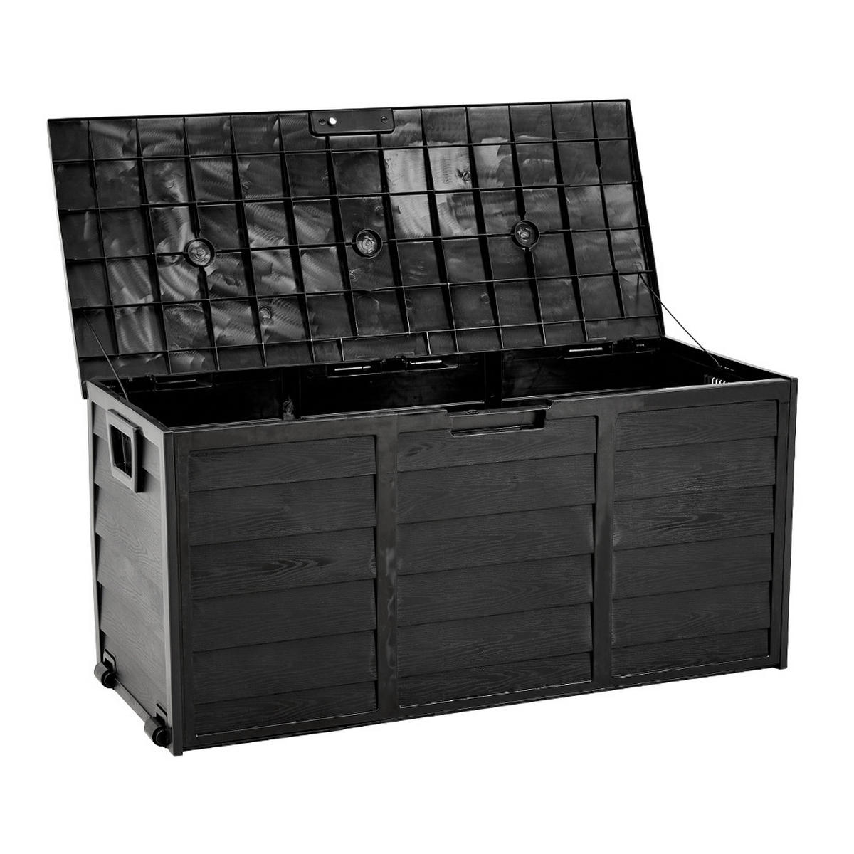 GARTENBOX 290L aus PP Kunststoff in Schwarz mit Rollen, Modell Robuste Konstruktio 112 cm B x 49 cm T x 54 cm H - Schwarz, Kunststoff (112/54/49cm) - Livingandhome