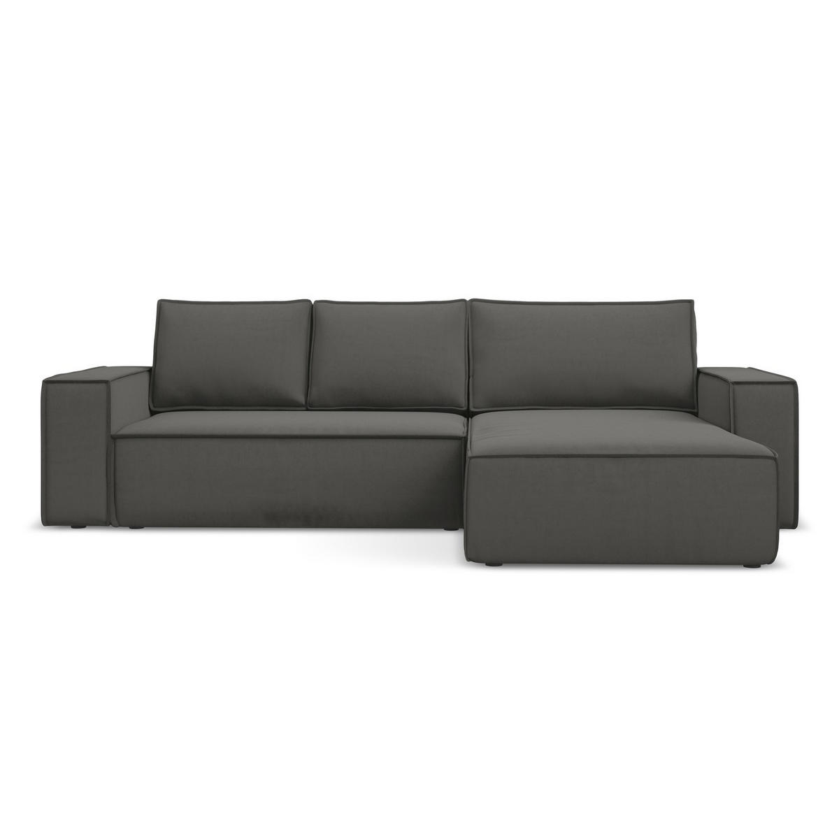 ECKSOFA mit Schlaffunktion Samt Stoff Grau - Dunkelgrau/Schwarz, Kunststoff/Textil (290/185cm) - LaMiaSofa
