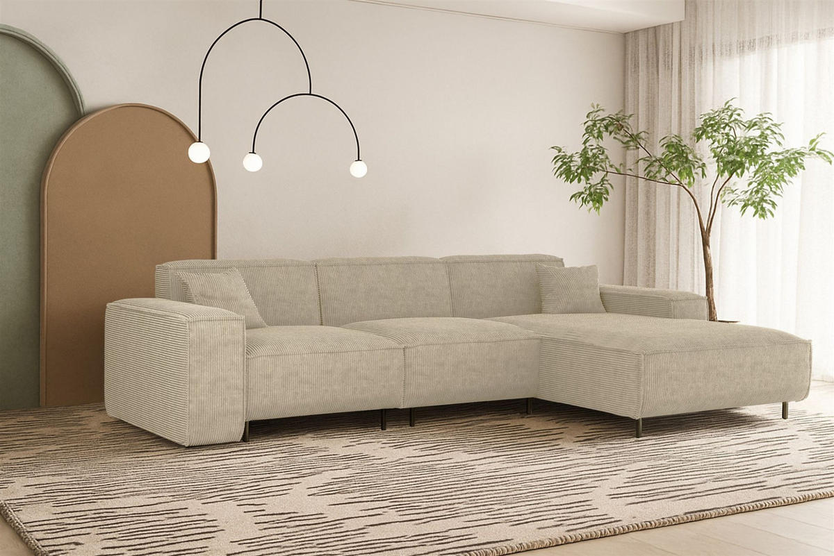 ECKSOFA Gloria In Scala - Sandfarben, Holzwerkstoff/Textil (266/165cm) - Fun Möbel