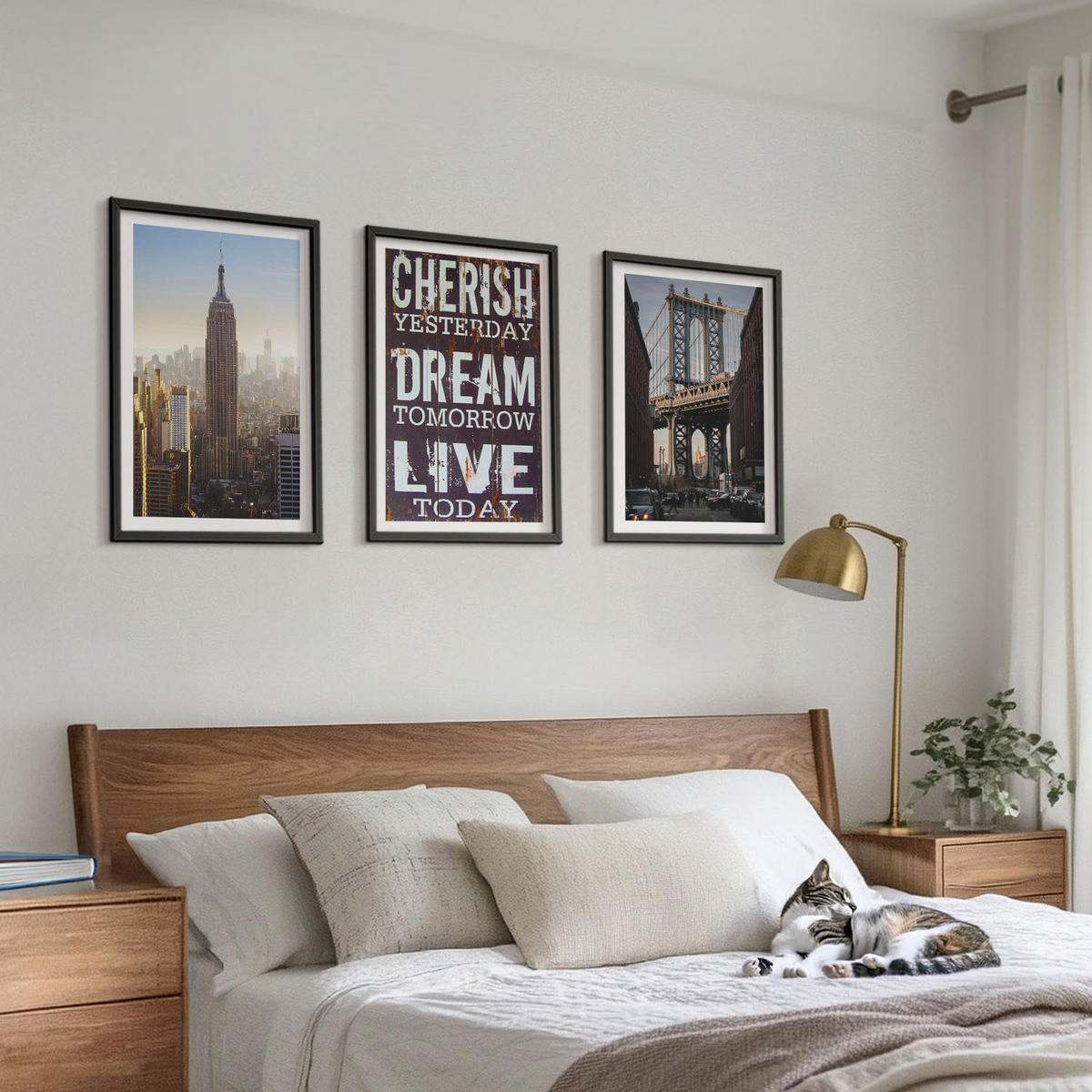 WANDBILDER 3er-Set - 40x60 cm Schwarzer Rahmen - Zitat über New Yorker Landschaften - Schwarz, Kunststoff (40/60cm) - ArtPrintCave