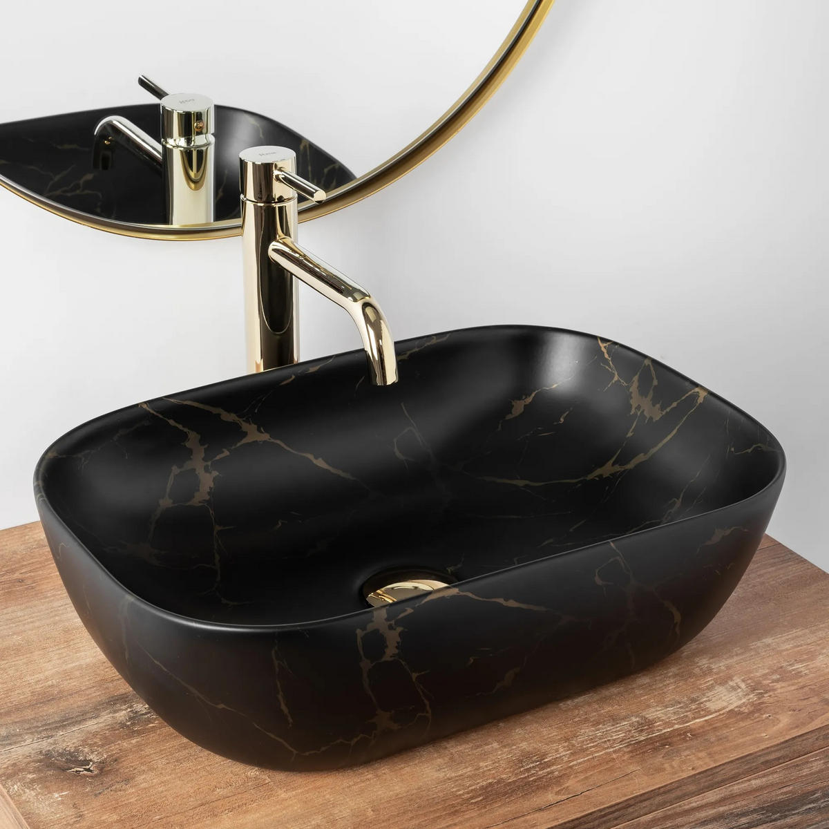 AUFSATZWASCHBECKEN BELINDA BLACK MARBLE MAT 46,5/33,5/13,5 cm - Schwarz, Keramik (46.5/13.5/33.5cm) - REA