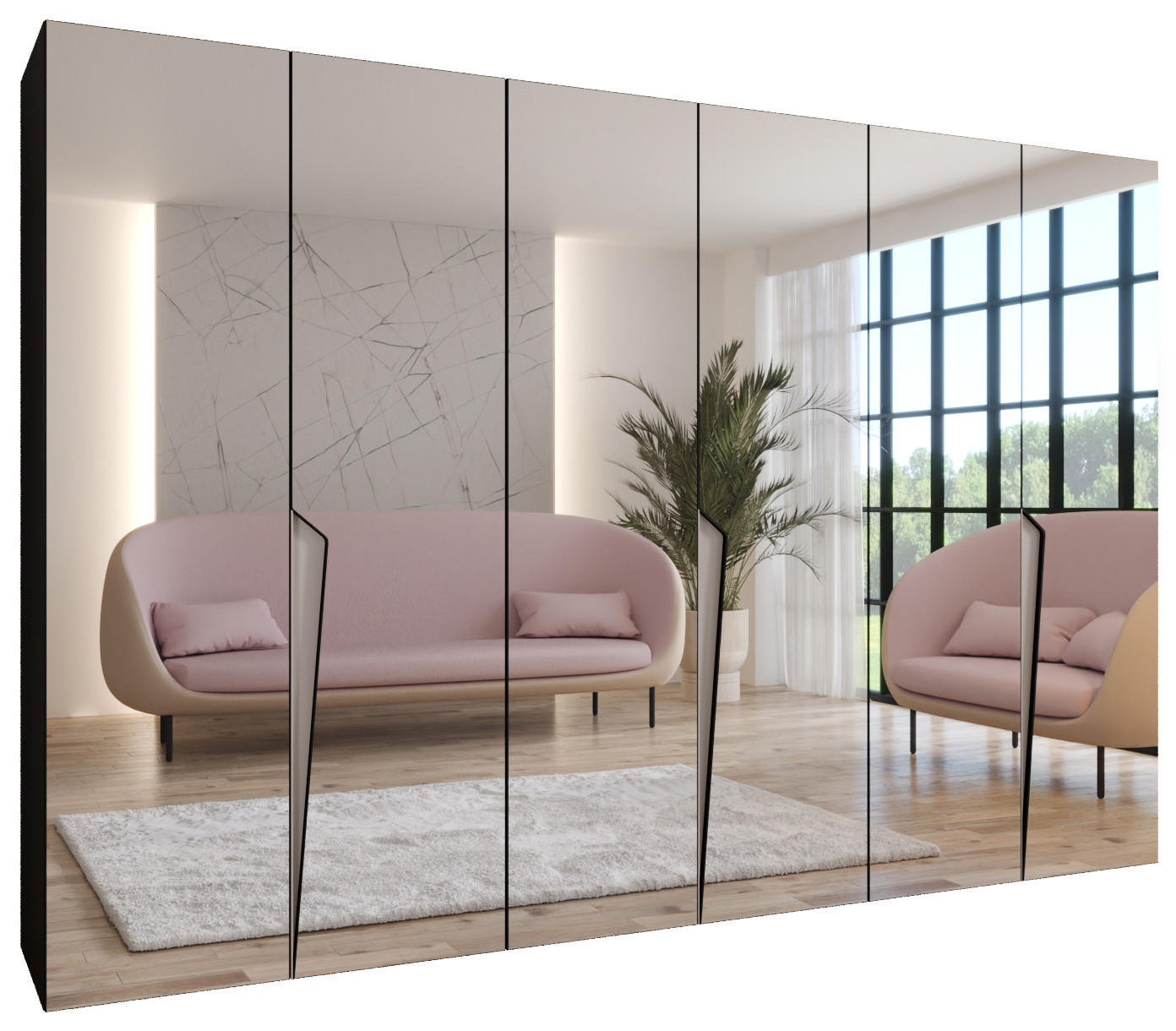 DREHTÜRENSCHRANK 202/300/52 6-türig - Beige/Schwarz, Holz/Metall (300/202/52cm) - Abiks Möbel