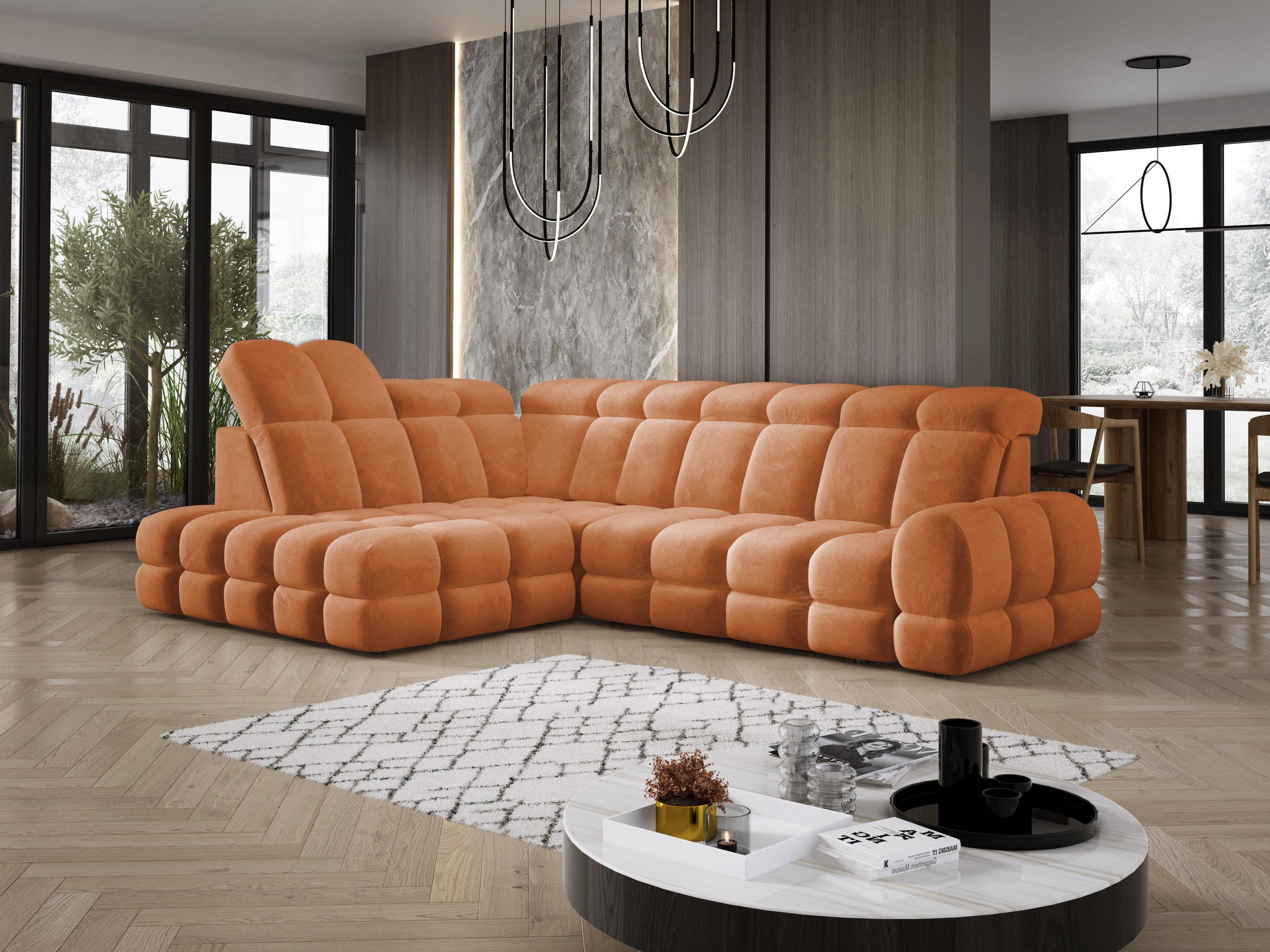 ECKSOFA TOLLO Salvador-stoff L-form 302x217x105 cm orange - Orange, Holz/Textil (302/217cm) - DomoHome