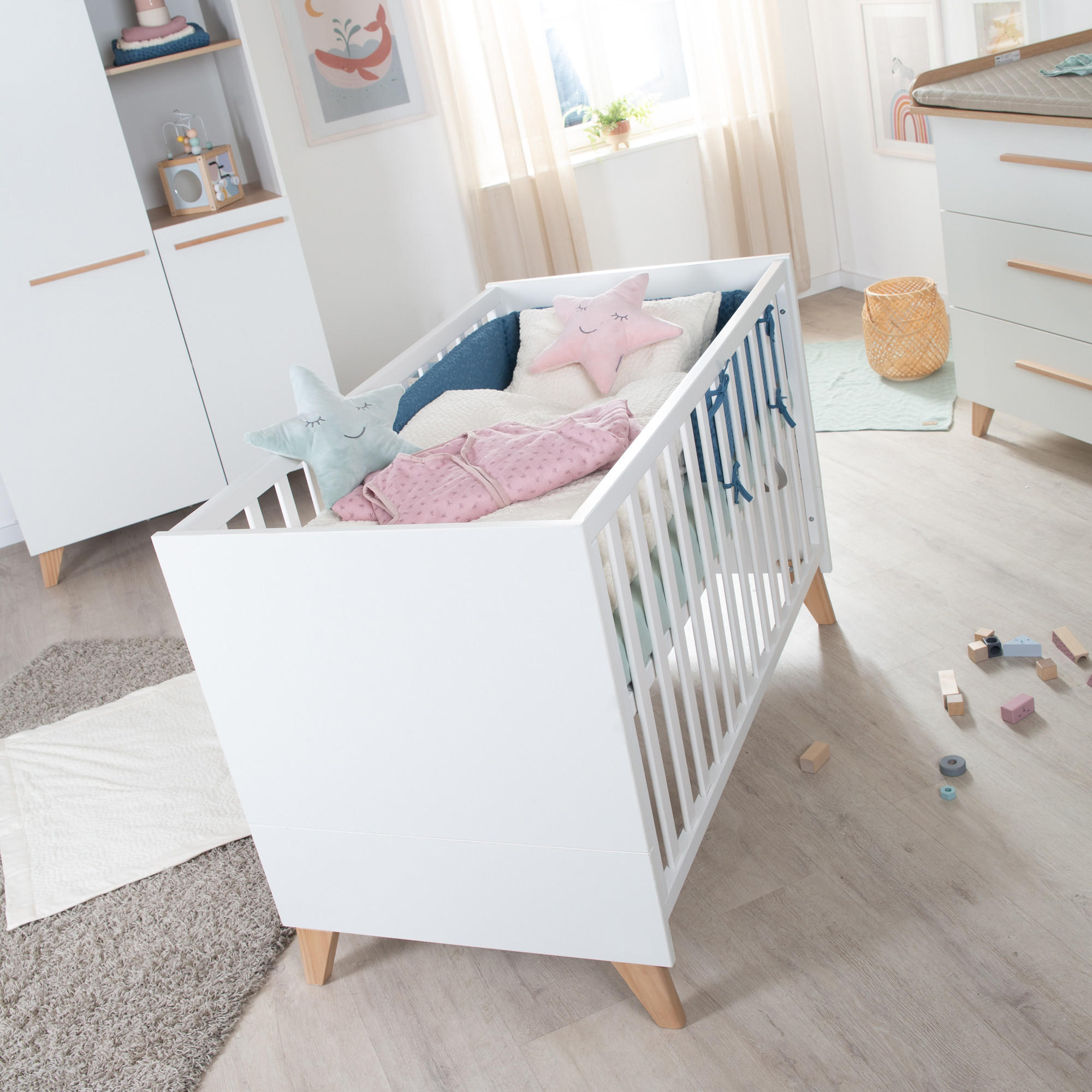 2-IN-1 BABY- & BEISTELLBETT Leon 60 x 120 - Honigeiche/Weiß, Holz (60/120cm) - Roba