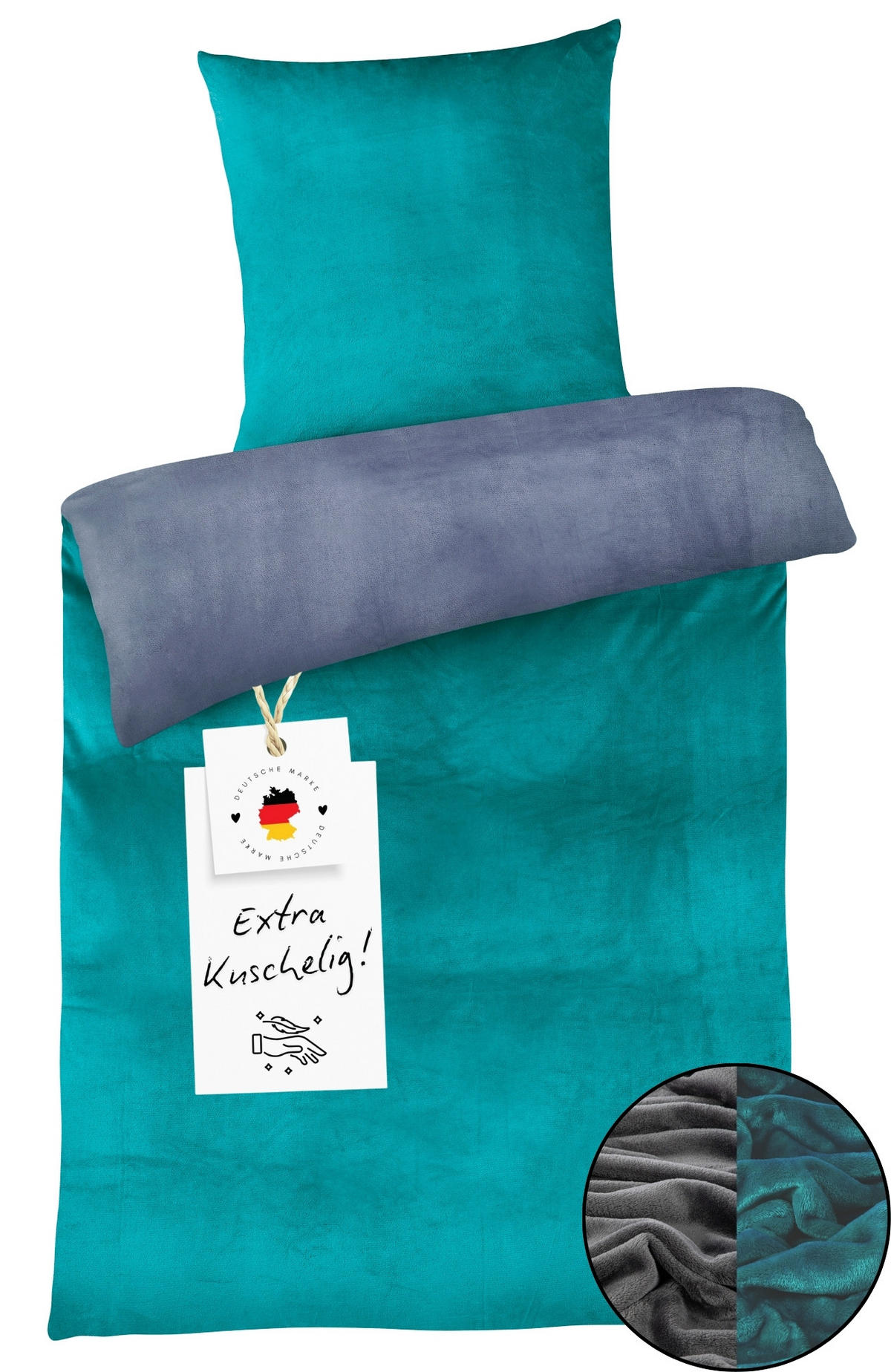 WINTER-BETTWÄSCHE 135x200 Cashmere-Touch Warmer Winter Bettbezug Kuschelig Anthrazit Grün - Grün, Textil (135/200cm) - Carpe Sonno