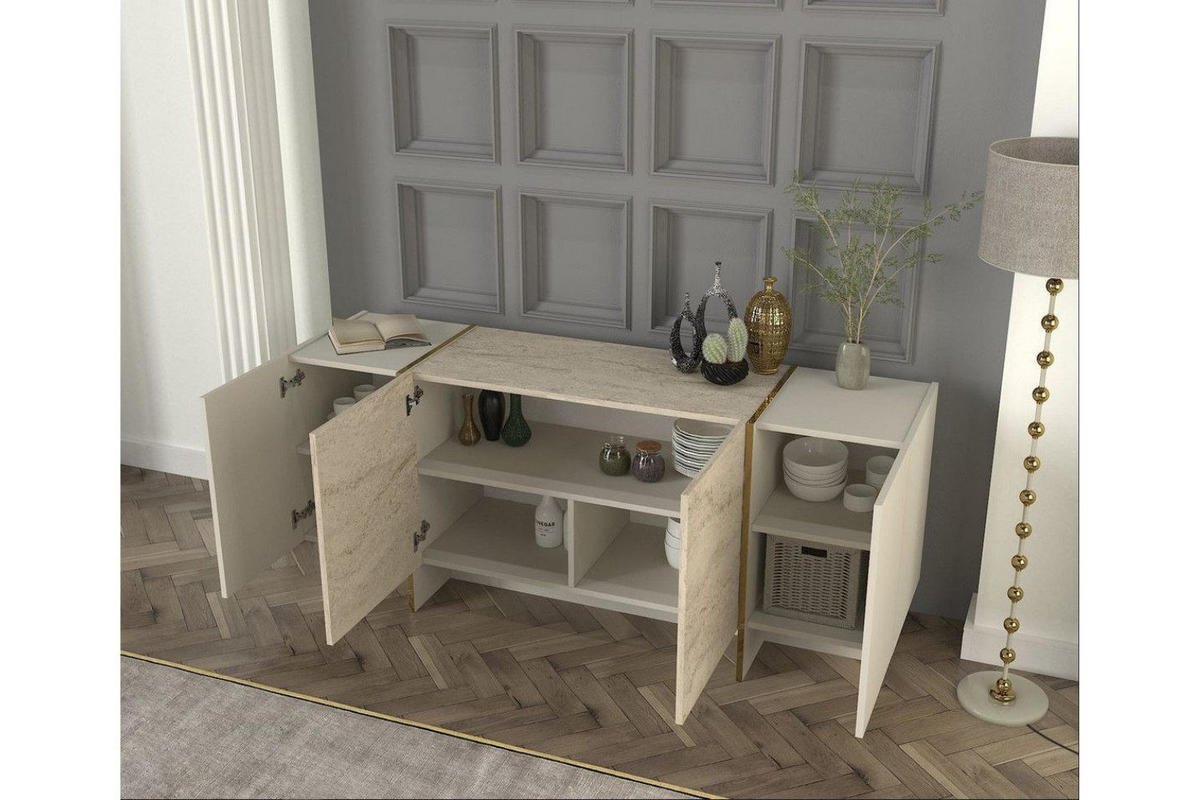 SIDEBOARD 180 x 75,5 x 46,6 cm Granitoptik - Beige, Holzwerkstoff (180/75/46cm) - Ibonto