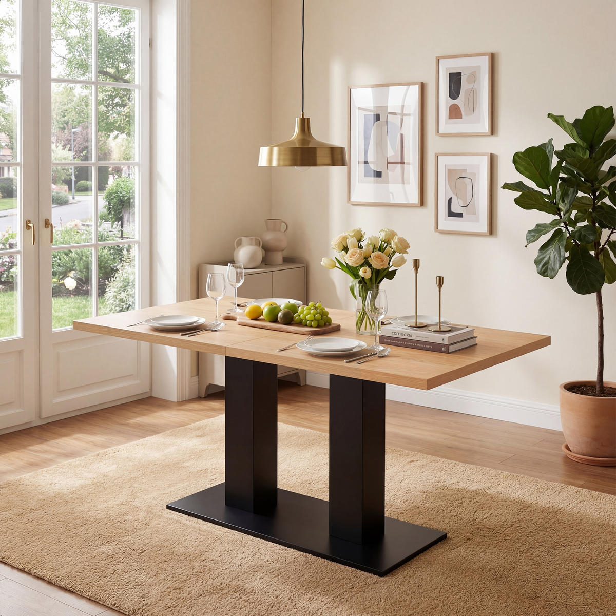 ESSTISCH 140/180/70 cm natur aus MDF mit Ausziehfunktion - Schwarz, Holzwerkstoff (180/70/75cm) - OKWISH