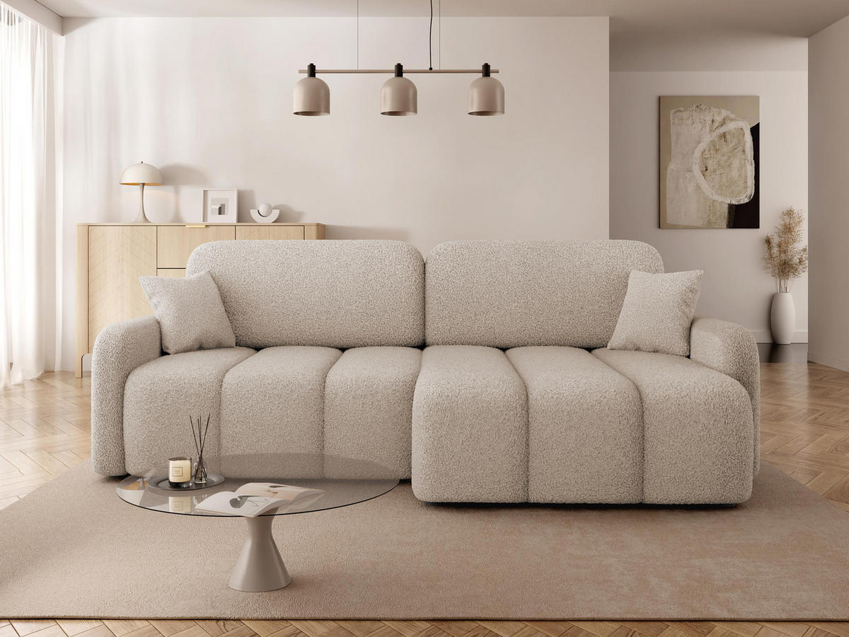 ECKSOFA Carlos Boucle - Beige/Schwarz, Holz/Kunststoff (236/160cm) - MIRJAN24