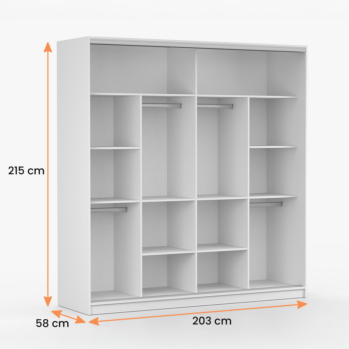 KLEIDERSCHRANK Tokyo M 203 cm, 203/215/58, 2-türig, weiß - Weiß, Holzwerkstoff (203/58/215cm) - imoebel24