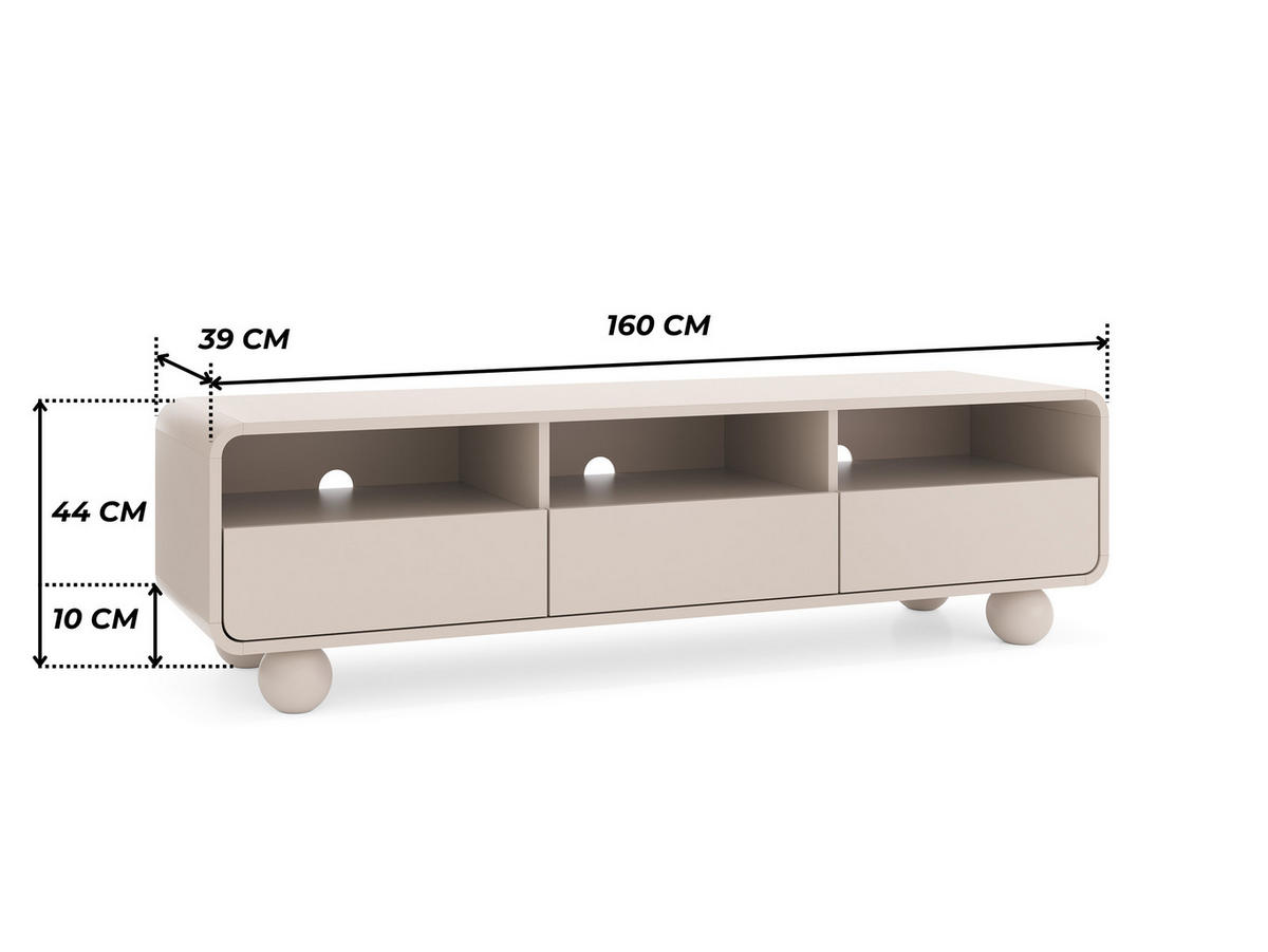 TV-BOARD ORION 160cm (Cashmere, Abgerundete Kanten, Kugelfüße, Push to Open) - Kaschmir, Holz/Holzwerkstoff (160/44/39cm) - Ravio