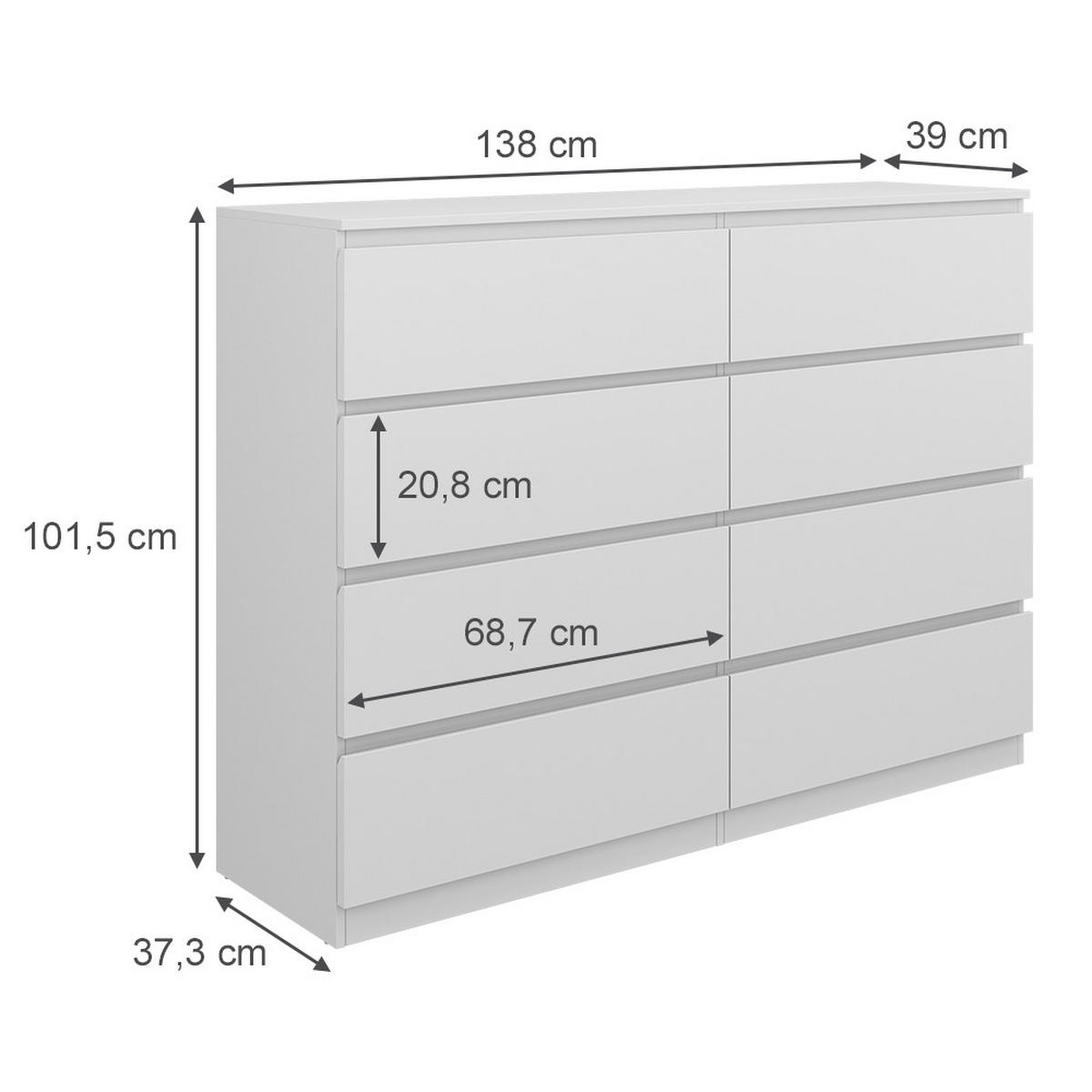 KOMMODE Calisto Weiß 138 x 101.5 cm - Weiß, Holzwerkstoff (39/101.5/138cm) - Vicco