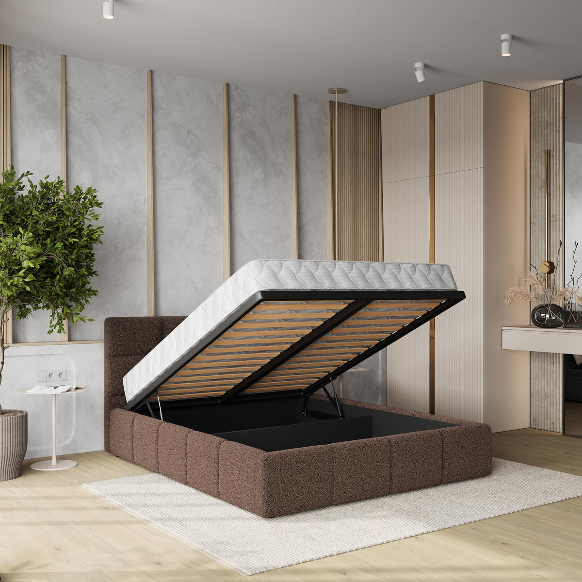 POLSTERBETT COMO 140x200 cm mit Bettkästen - Braun - Braun, Holz (140/200cm) - MASSENO