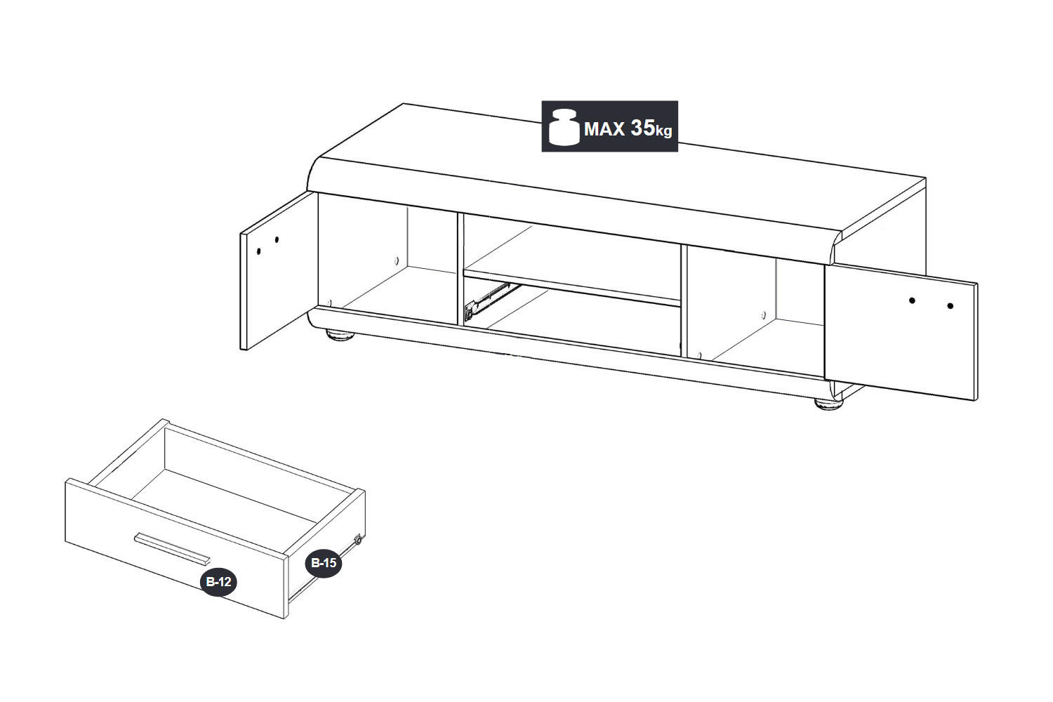 LOWBOARD Link Sonoma Eiche 140 / 54 / 44 cm - Braun/Sonoma Eiche, Holz/Holzwerkstoff (140/44/54cm) - Feldmann-Wohnen