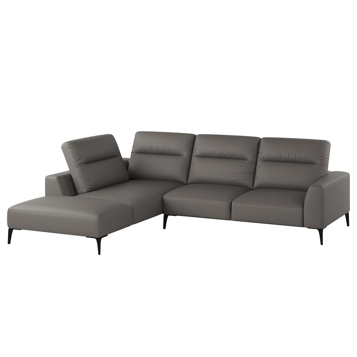 ECKSOFA mit Ottomane - Schwarz/Grau, Leder/Metall (263/238cm) - home24