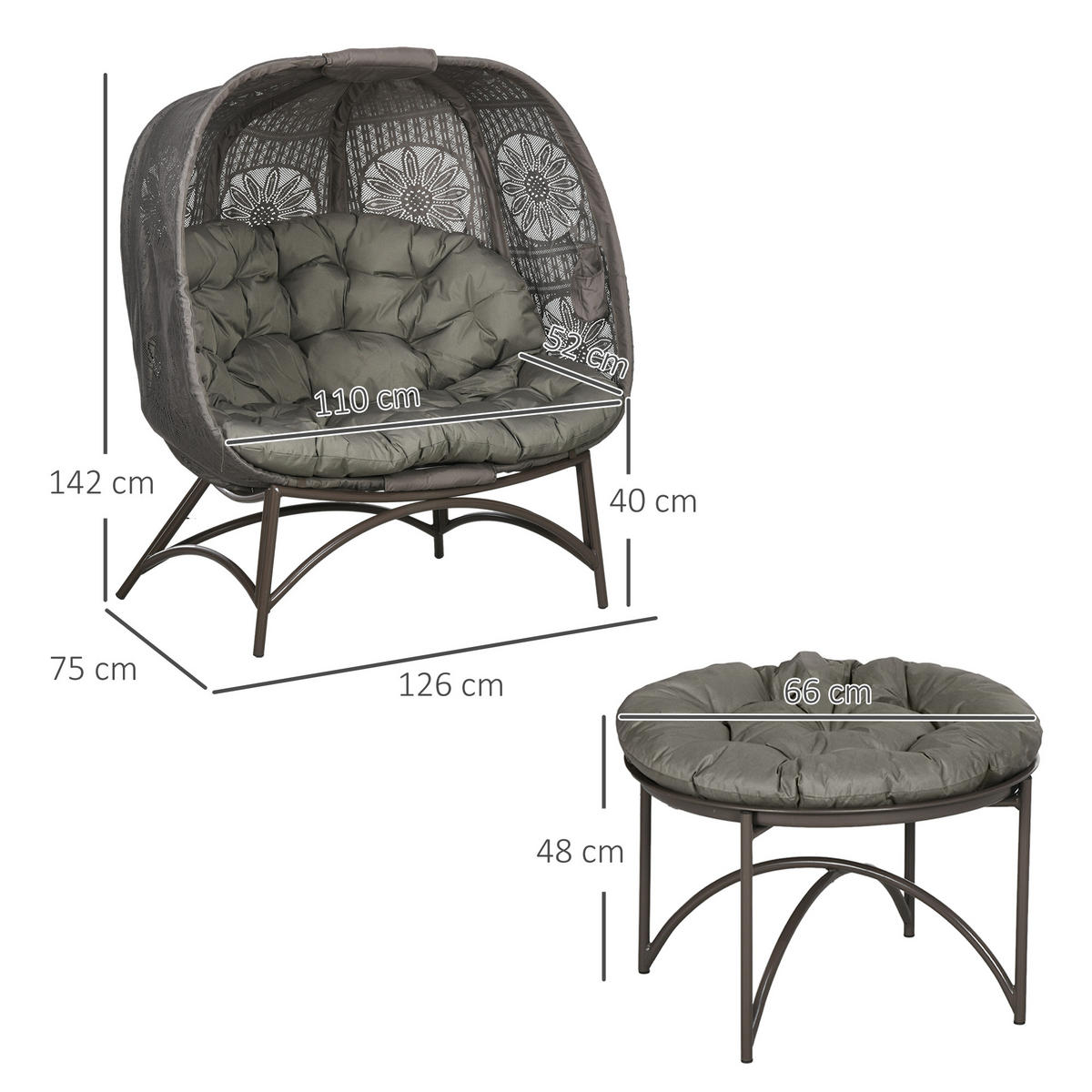 GARTENSTUHL-SET, Stahl, Polyesterstoff, Sand - Sandfarben, Metall - Outsunny