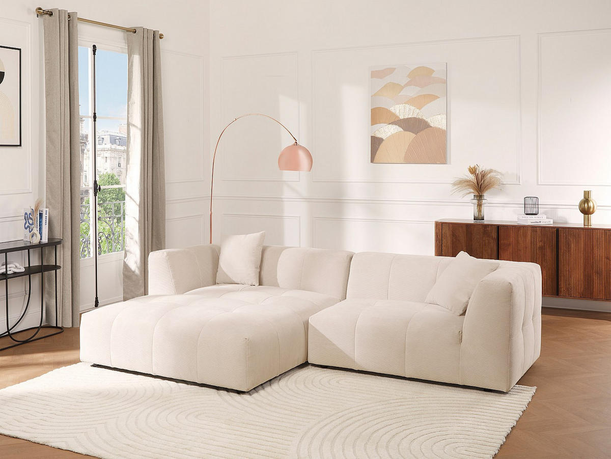 ECKSOFA - Ecke links - Feincord - Beige - NAEMIA - Beige, Textil (272/161cm) - Vente-Unique