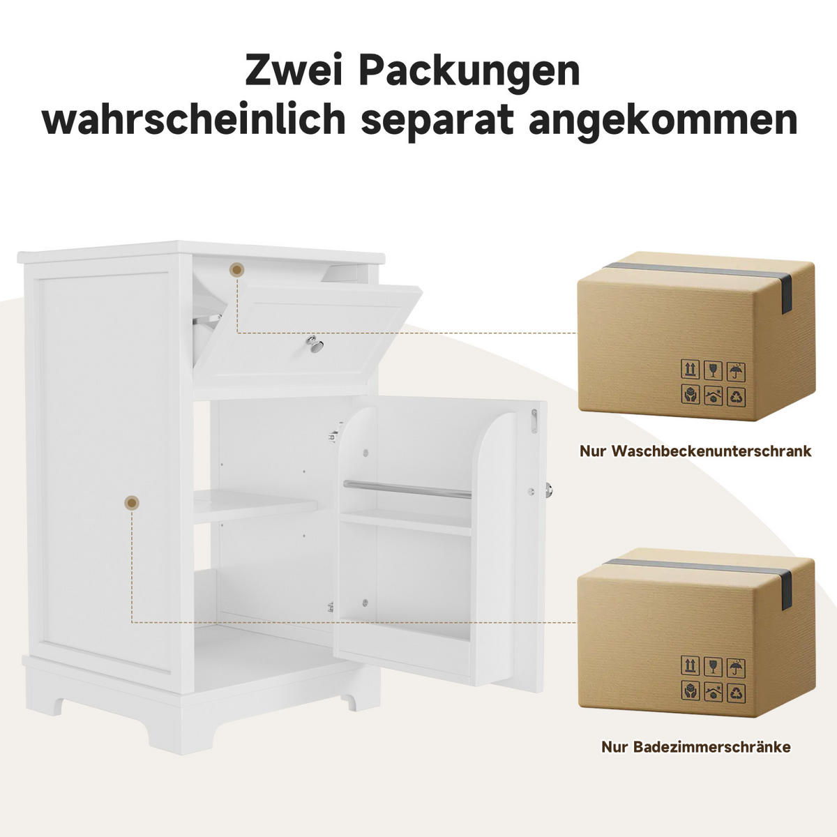 WASCHTISCHKOMBI Weiß mit Keramikbecken und Unterschrank - Weiß, Holz/Metall (51/87/46cm) - PARAFTA HOME
