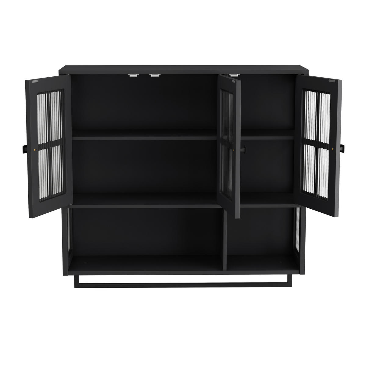 KÜCHENOBERSCHRANK 88x26x82.5 cm in Schwarz aus Sicherheitsglas mit geriffeltem Glas & Handtuchstange - Schwarz, Holzwerkstoff (88/82.5/26cm) - Modfu
