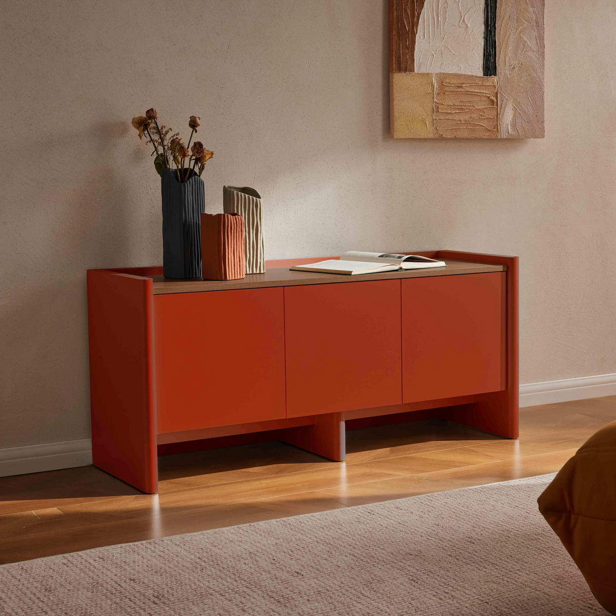 TV-SCHRANK 120 cm, Orange - Orange, Holz (40/55/120cm) - Oviala