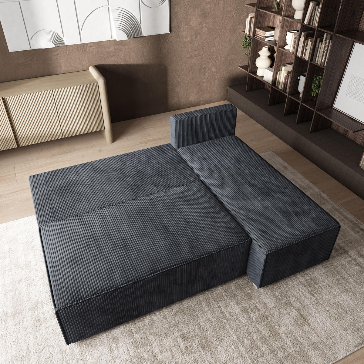 ROHOVÁ SEDAČKA BRISO grafitová - šedá/grafitová, dřevo/textil (200/140cm) - MASSENO