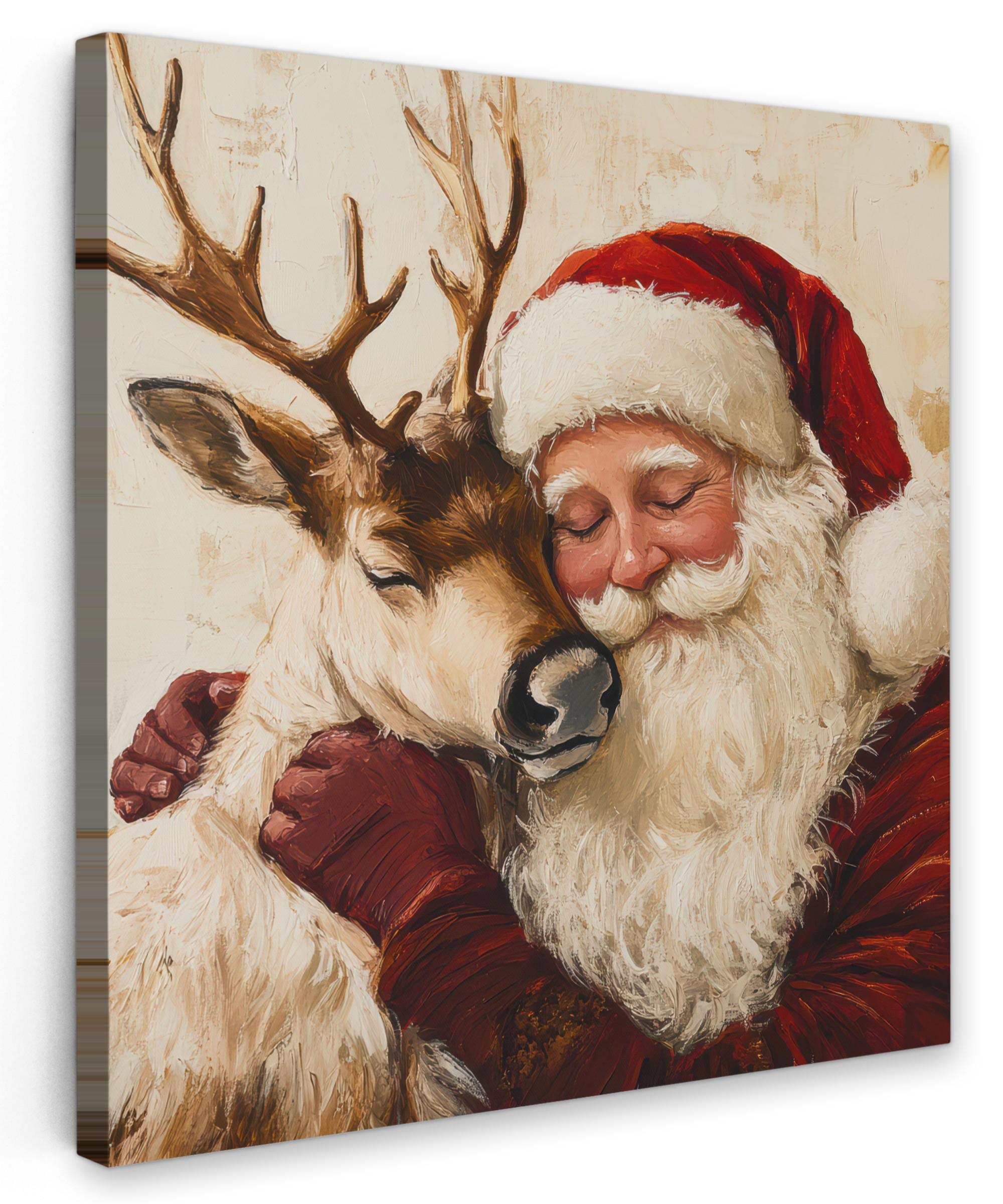 LEINWANDBILD Weihnachtsmann - Rentier - Weihnachten 20x20 cm - Rotbraun, Textil (20/20cm) - MuchoWow