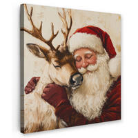 LEINWANDBILD Weihnachtsmann - Rentier - Weihnachten 20x20 cm - Rotbraun, Textil (20/20cm) - MuchoWow