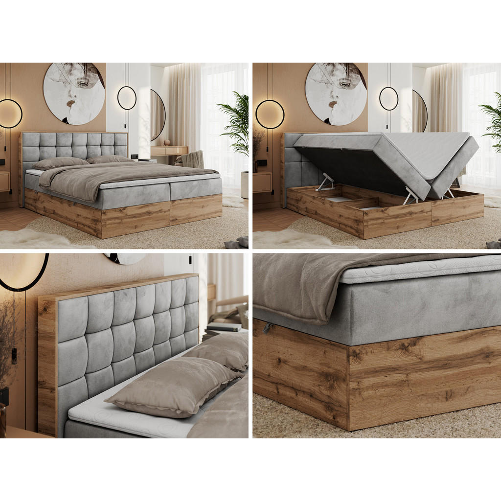 Thumbnail - MKS Boxbett, Hellgrau, Textil, 2-Sitzer, H4, 7-Zonen, Rechteckig, 140x200 cm, Schlafzimmer, Betten, Boxspringbetten