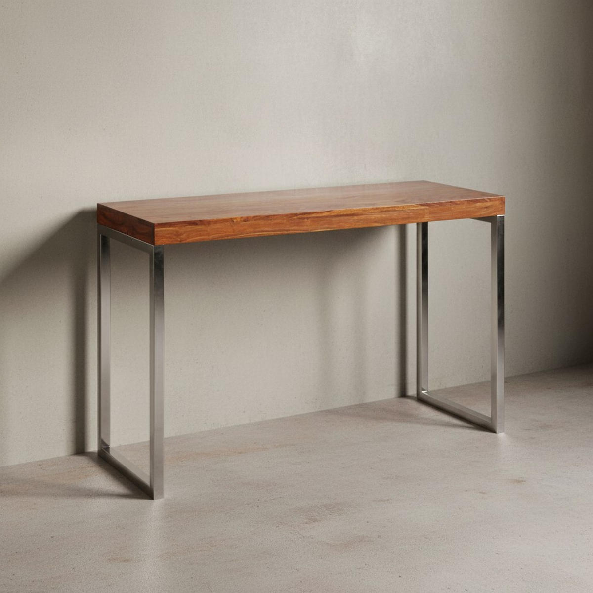 KONSOLENTISCH Massivholz Chromgestell Handgefertigt ISEN, Braun 120x45x77 cm - Silberfarben/Braun, Holz/Metall (45/120/77cm) - KADIMA DESIGN