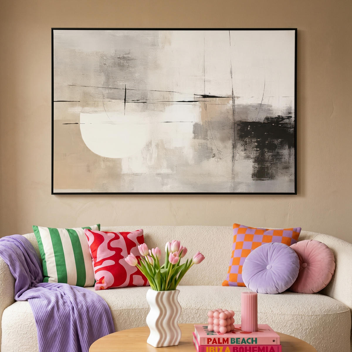 LEINWAND Bilder mit Rahmen - Abstrakt - Kunst - Grau - 120x80 - Hellgrau, Textil (120/80cm) - MuchoWow