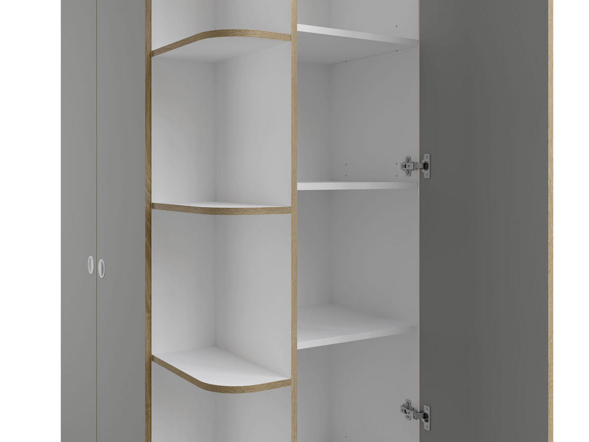 KLEIDERSCHRANK Pinio weiß, lichtgrau 120 / 60 / 196,5cm - Weiß/Grau, Holzwerkstoff/Kunststoff (120/196.5/60cm) - Feldmann-Wohnen
