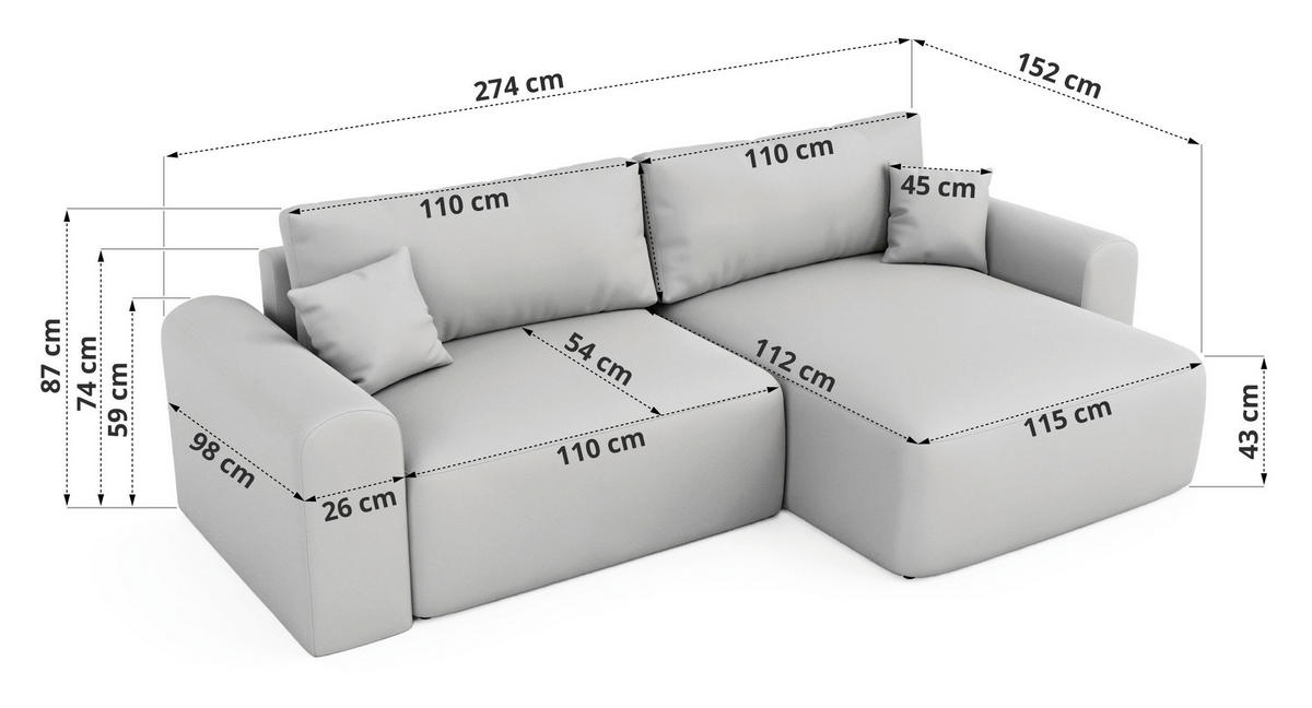 ECKSOFA NEKSON L - Beige Cord - Beige/Schwarz, Kunststoff/Textil (274/152cm) - MKS